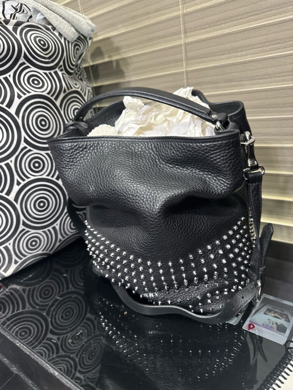 Burberry Black Studded Leather Shoulder Bucket Bag